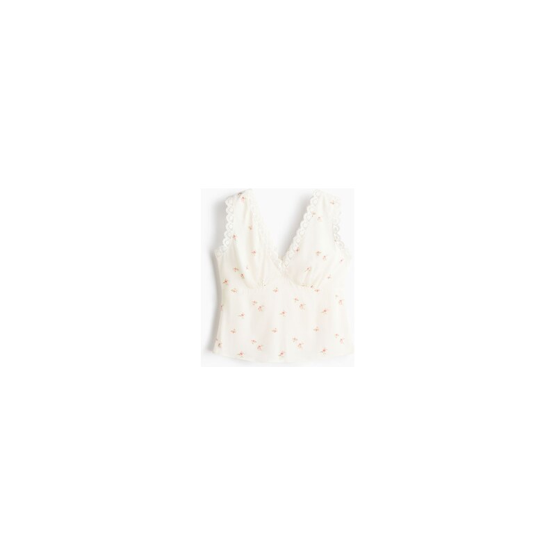 H&M - Viskózový top bez rukávů - Bílá/Květiny