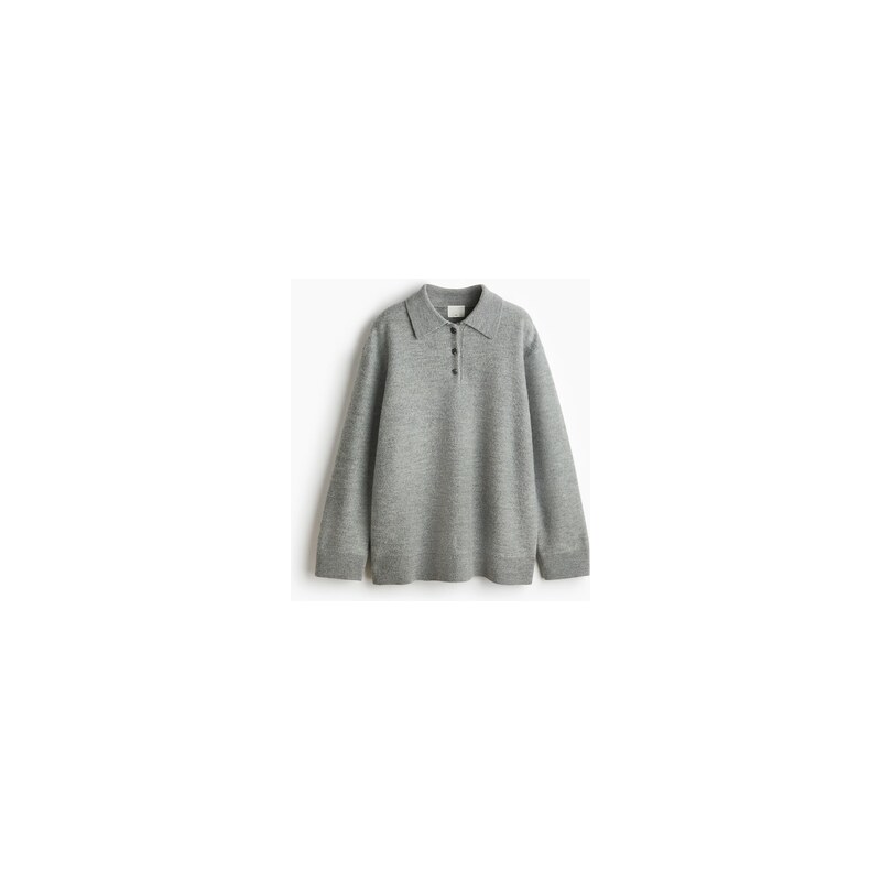 H&M - Vlněný svetrs límečkem - Šedý Melír
