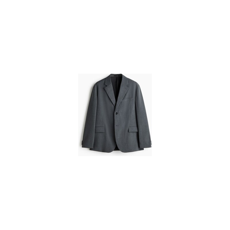 H&M - Jednořadové sako Oversized Fit - Šedá/Úzký Proužek