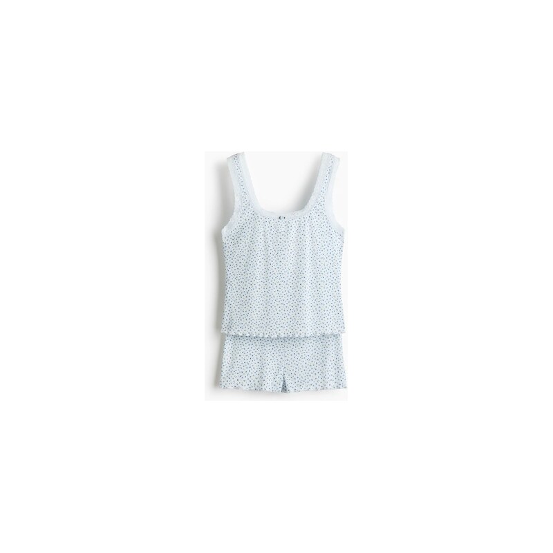 H&M - Žebrované pyžamos krajkovými lemy - Bleděmodrá/Květy