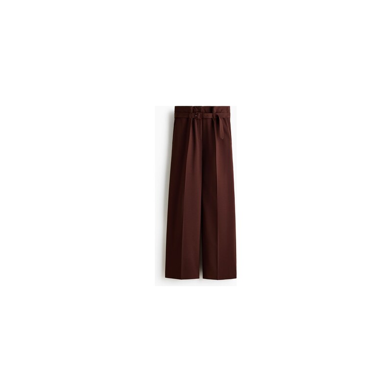 H&M - Kalhoty paper bags páskem - Tmavě Hnědá