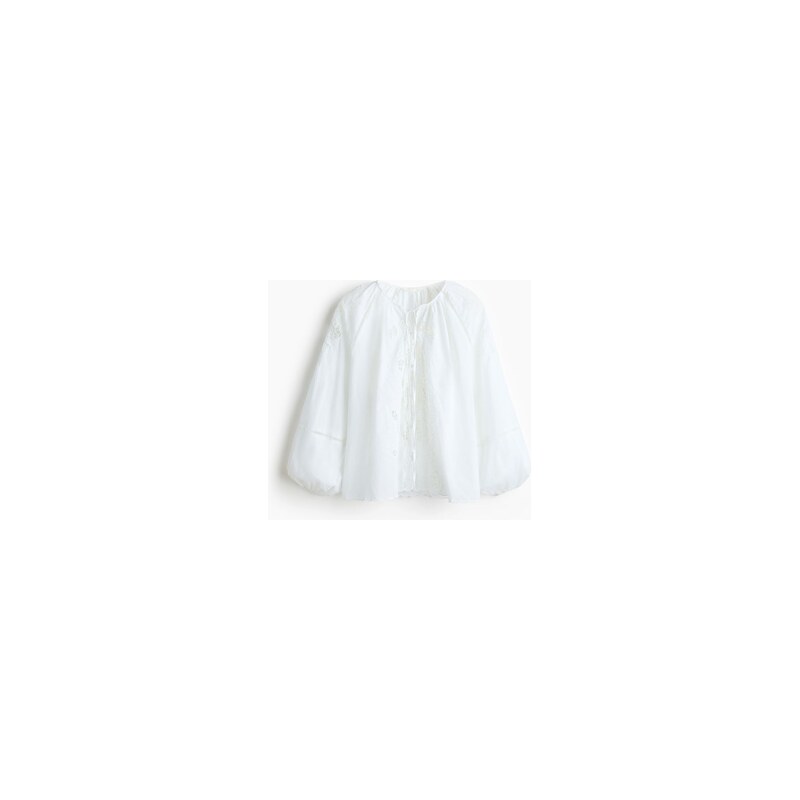 H&M - Bavlněná halenkas madeirou - Bílá