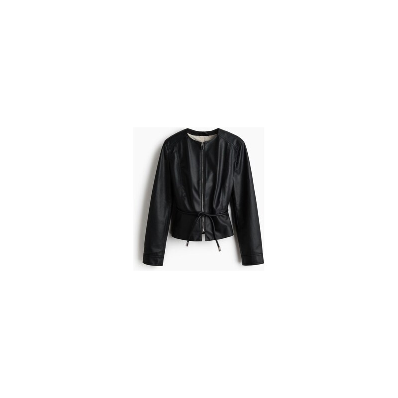 H&M - Potažená bunda peplum - Černá