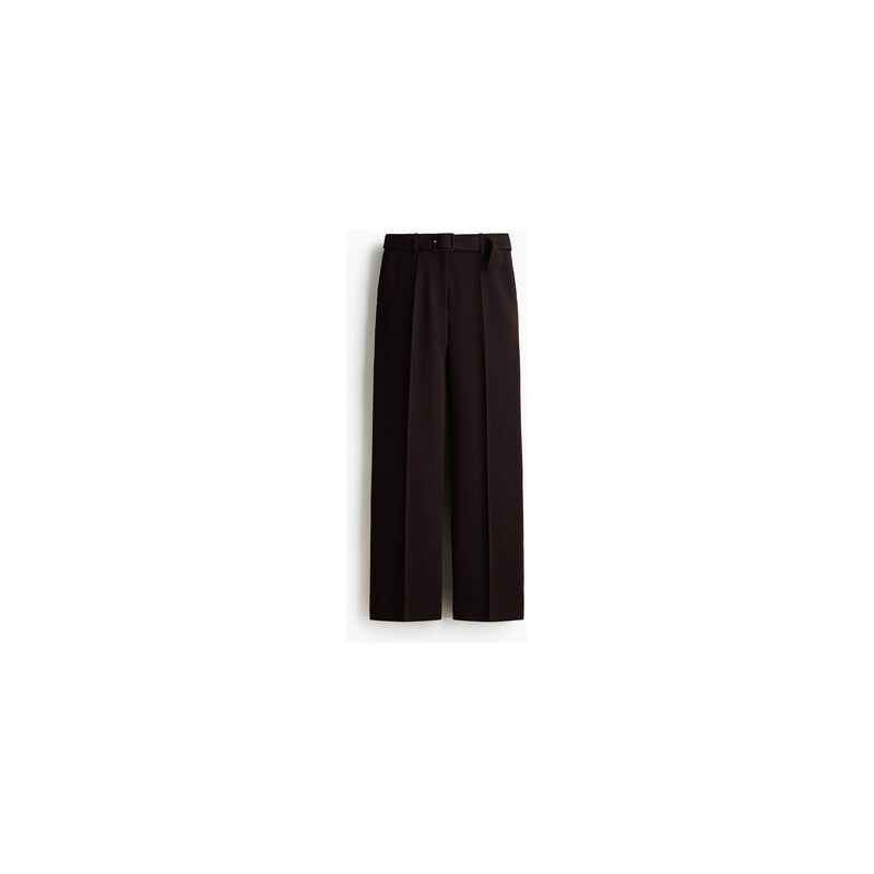 H&M - Elegantní kalhotys páskem - Tmavě Hnědá