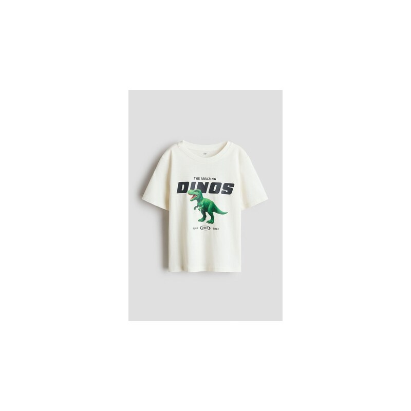 H&M - Bavlněné tričkos potiskem - Krémová/Dinosaurus