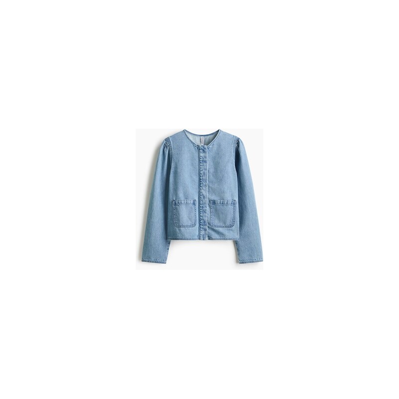 H&M - Džínová bundas nabíraným rukávem - Světlý Denim Blue