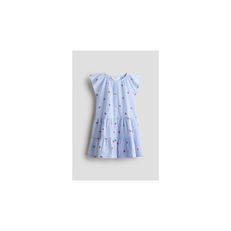 H&M - Volánové šaty z tkaniny seersucker - Bleděmodrá/Jahody