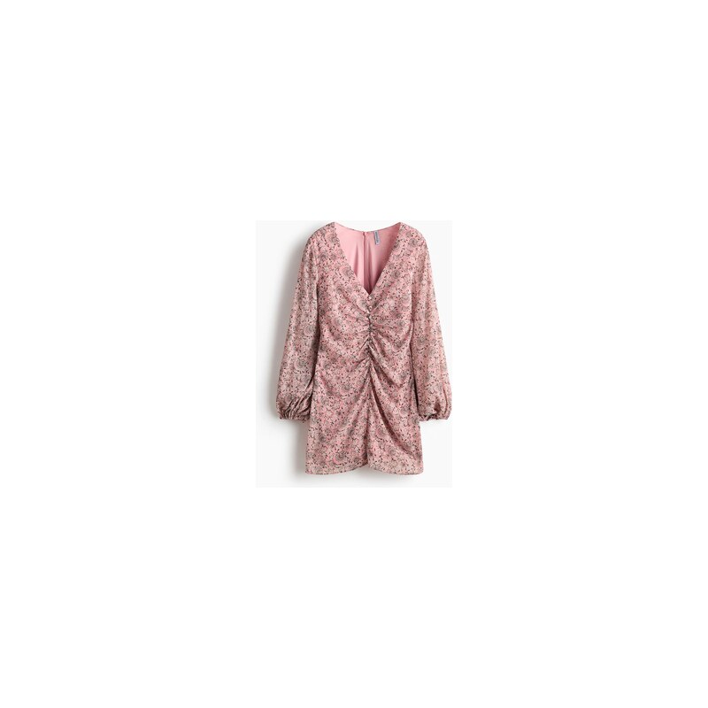 H&M - Mačkané šatys knoflíky - Růžová/Květy