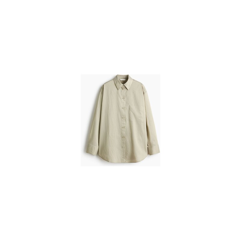 H&M - Oversized košile - Khaki Béžová/Úzký Proužek