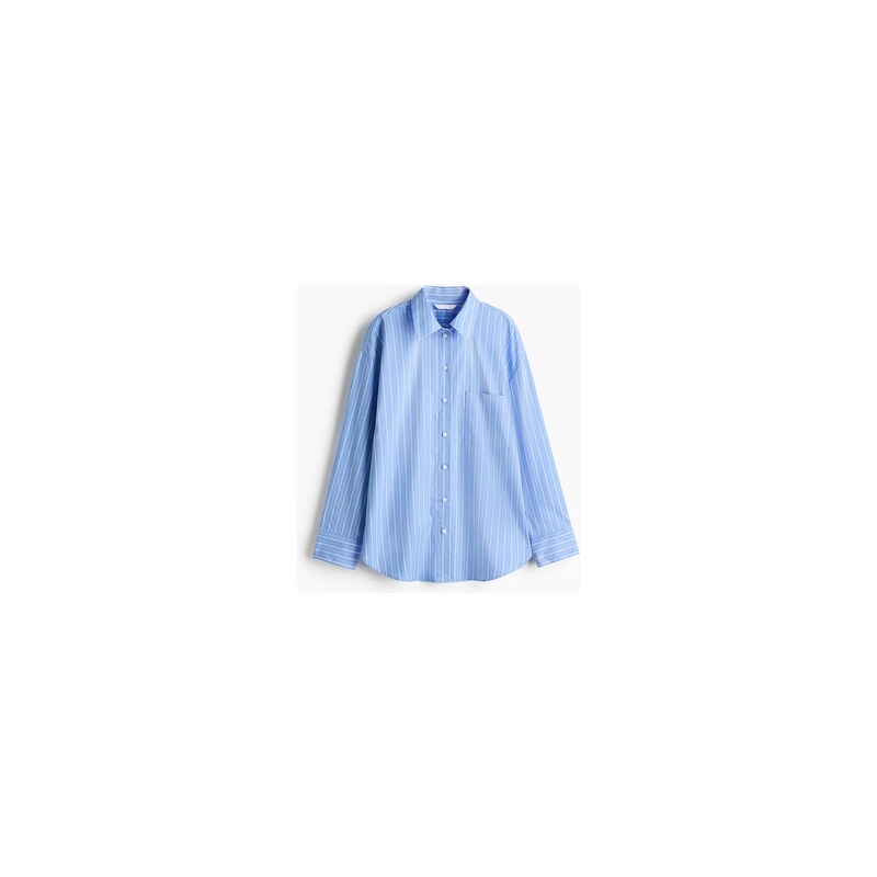 H&M - Oversized popelínová košile - Modrá/Proužky