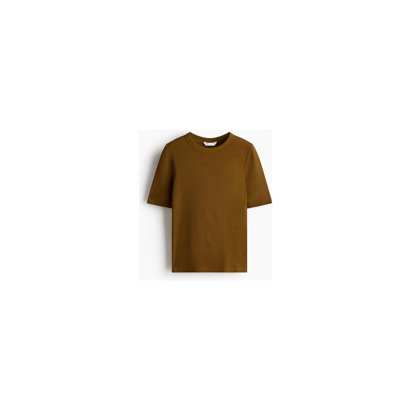 H&M - Žebrované tričko - Tmavě Zelená Khaki