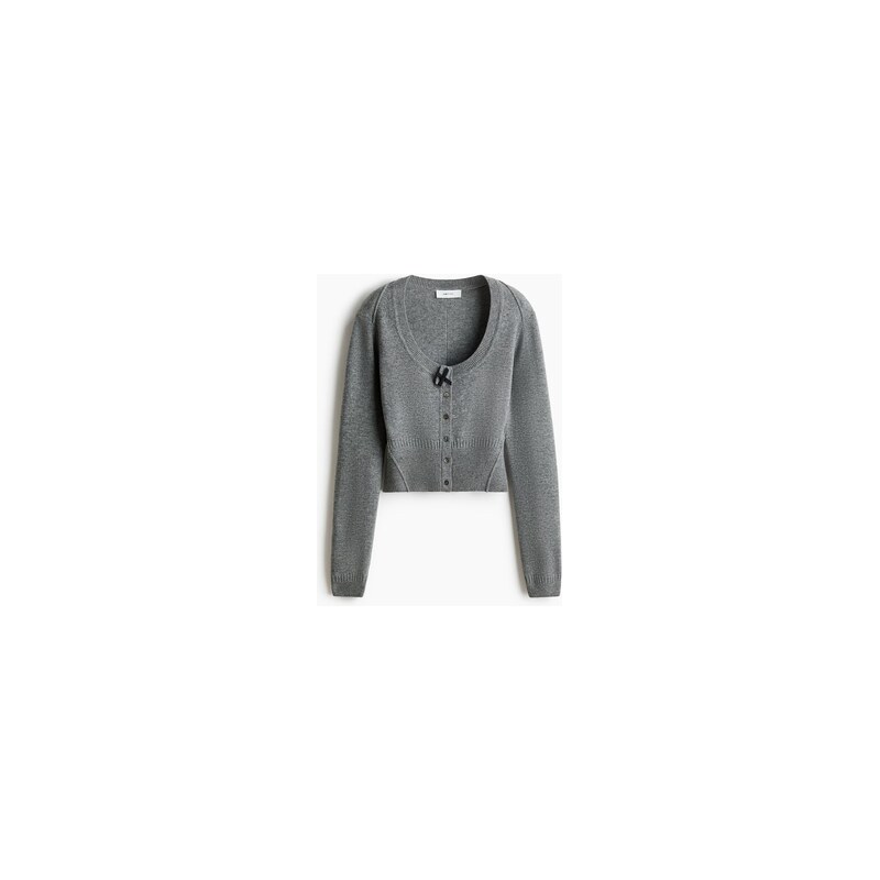 H&M - Vlněný propínací svetr - Šedý Melír