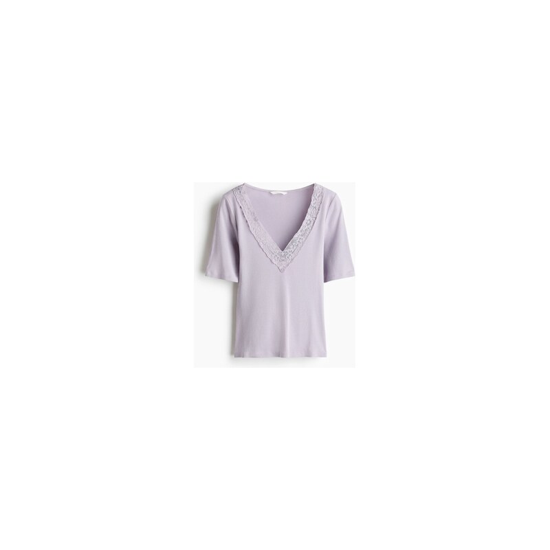 H&M - Žebrovaný tops výstřihem do V - Šeříková