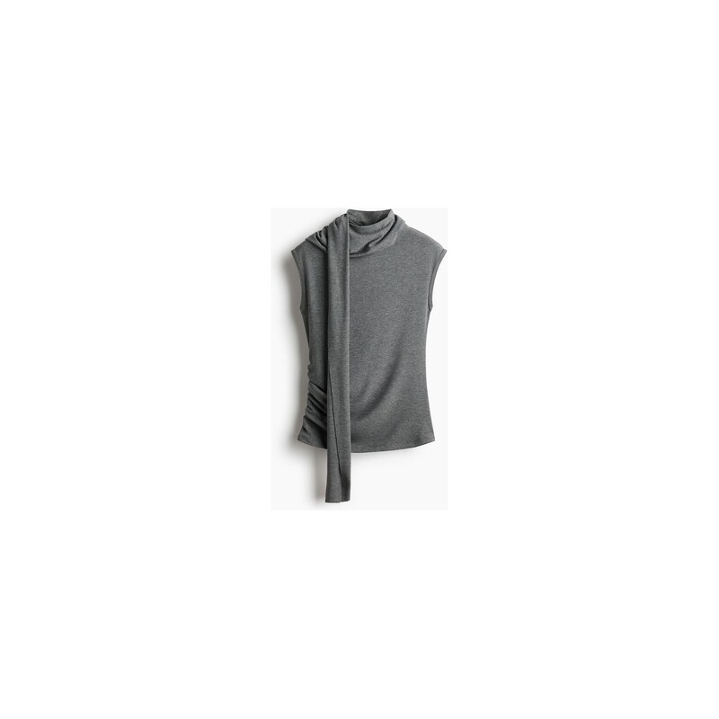H&M - Tops šálovým límcem - Tmavě Šedý Melír