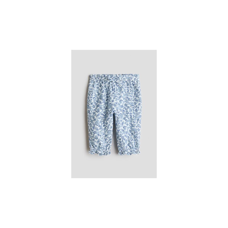 H&M - Kalhoty z bavlněného mušelínu - Bílá/Modré Květy
