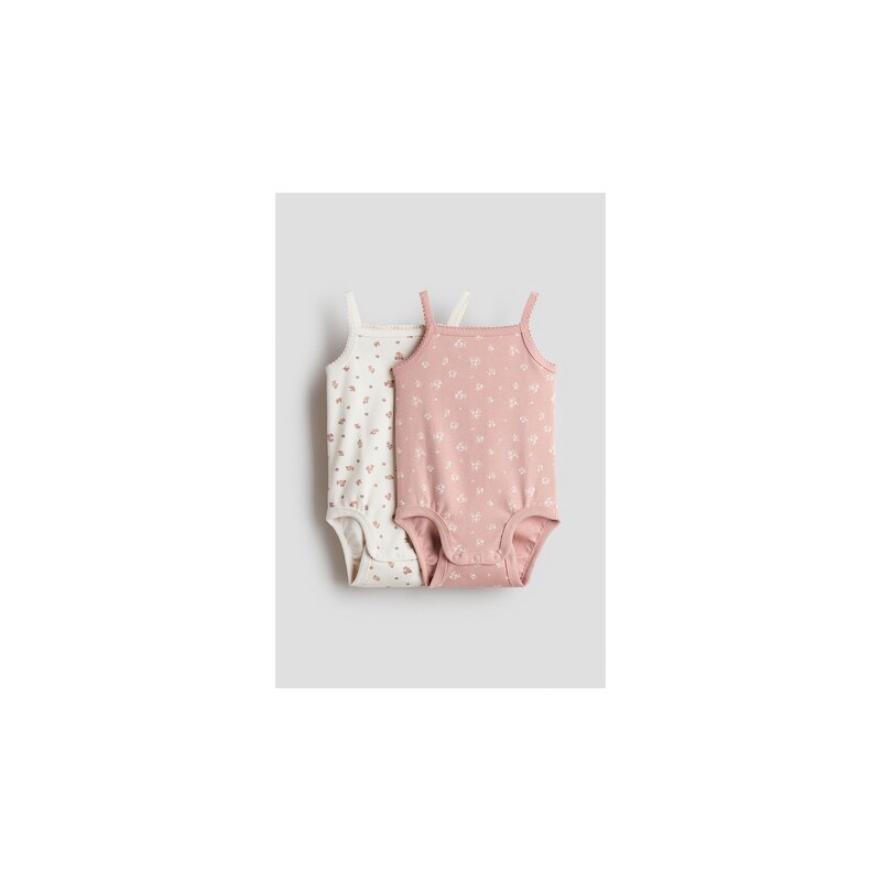 H&M - Žebrované bavlněné body 2 kusy - Tlumená Světle Růžová