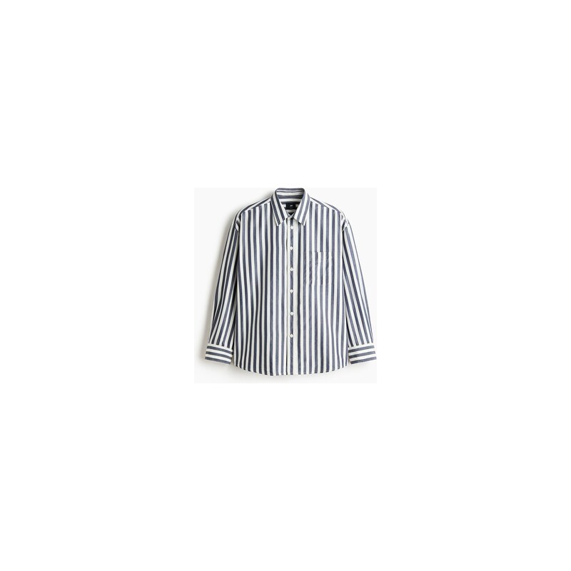 H&M - Popelínová košile Relaxed Fit - Tmavomodrá/Proužky