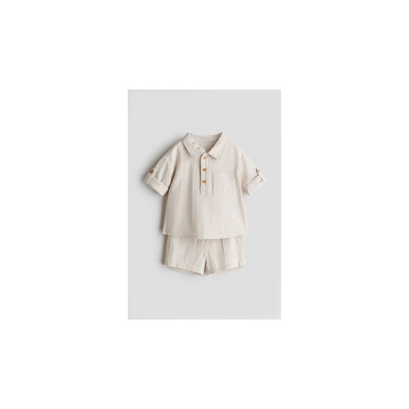 H&M - Dvoudílná souprava z bavlněné tkaniny seersucker - Světle