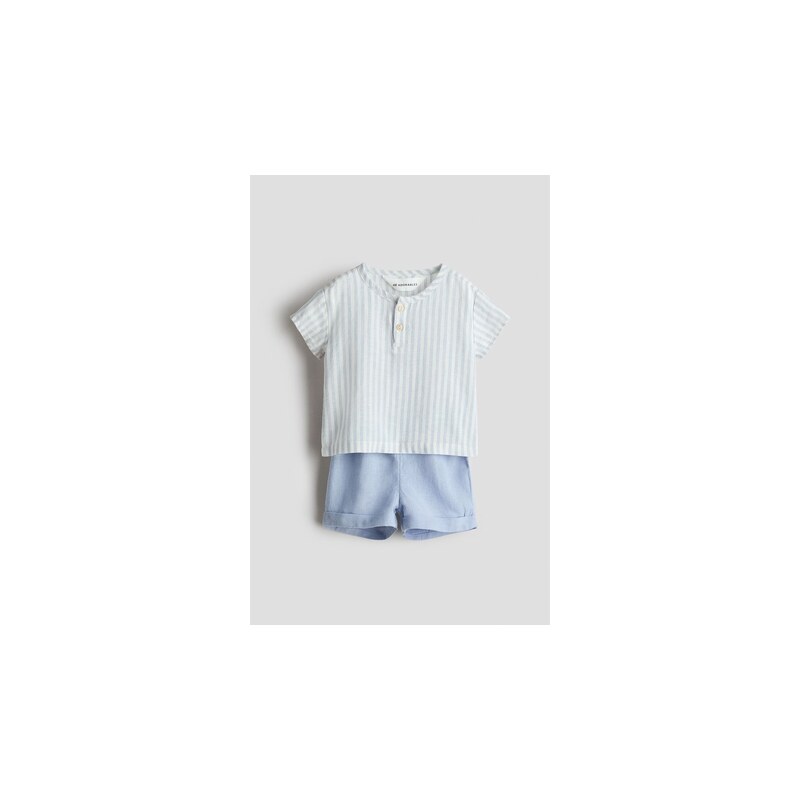 H&M - Dvoudílná souprava košile henley a šortky - Modrá/Bílý