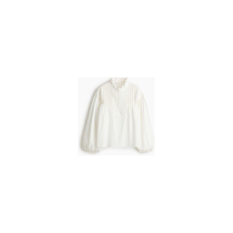 H&M - Bavlněná halenkas řaseným límečkem - Bílá