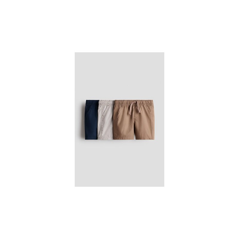 H&M - Bavlněné šortky 3 kusy - Světle Hnědá/Námořnická Modř