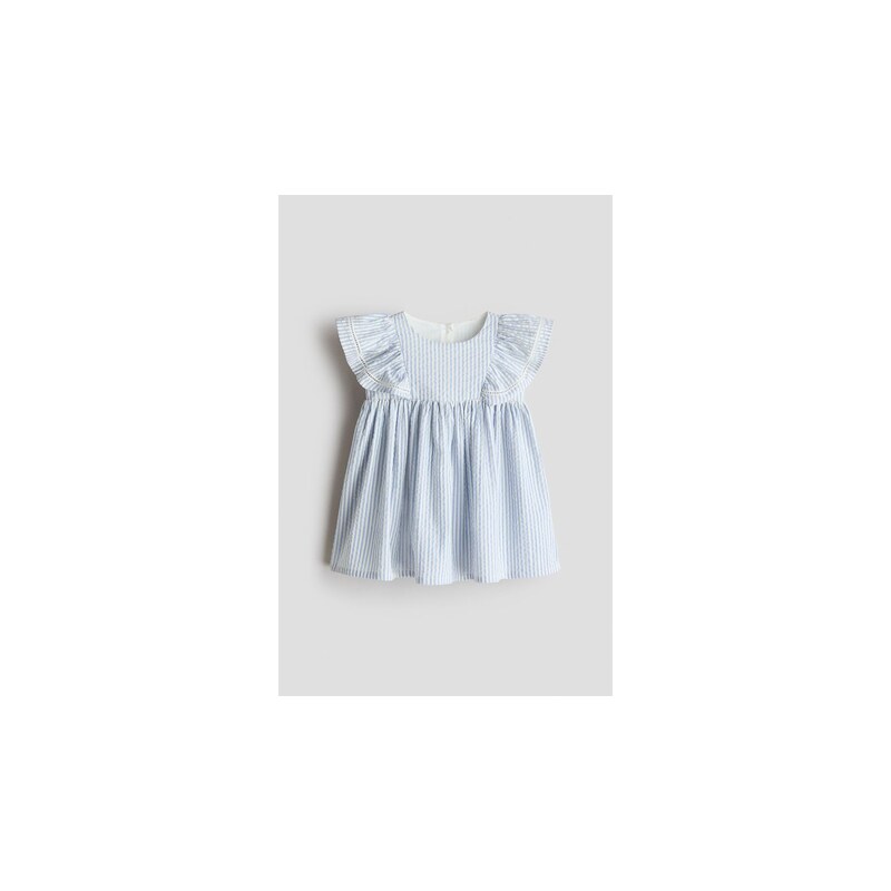 H&M - Bavlněné šatys volánky - Bleděmodrá/Bílé Proužky
