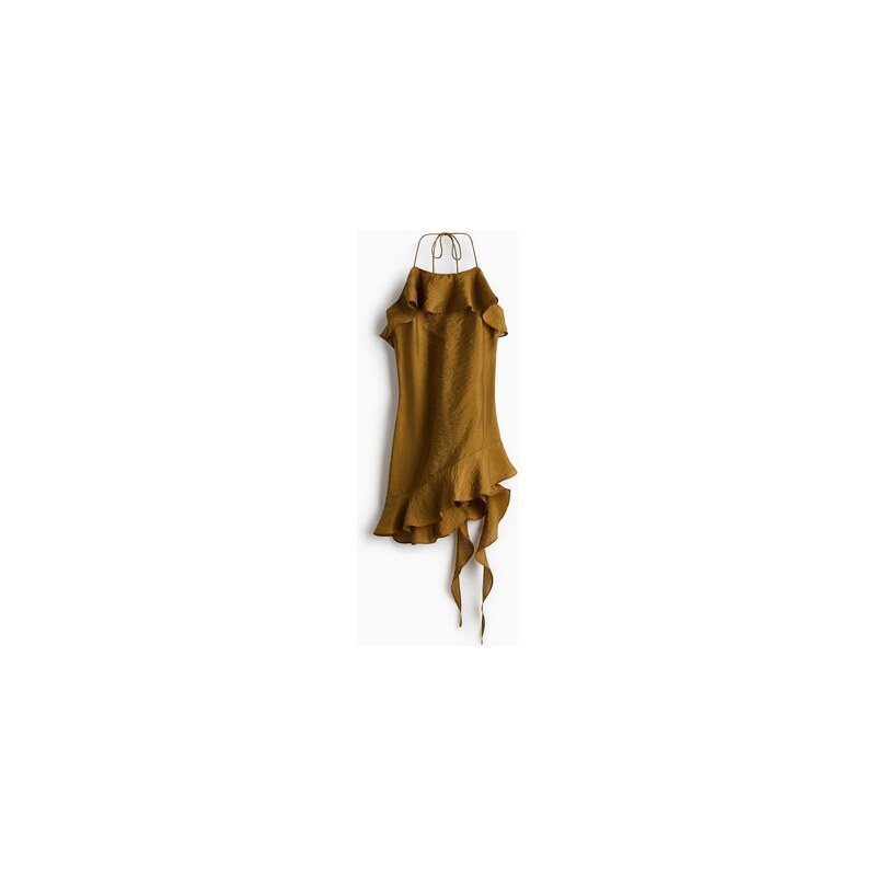 H&M - Šaty halternecks volánky - Tmavě Zelená Khaki