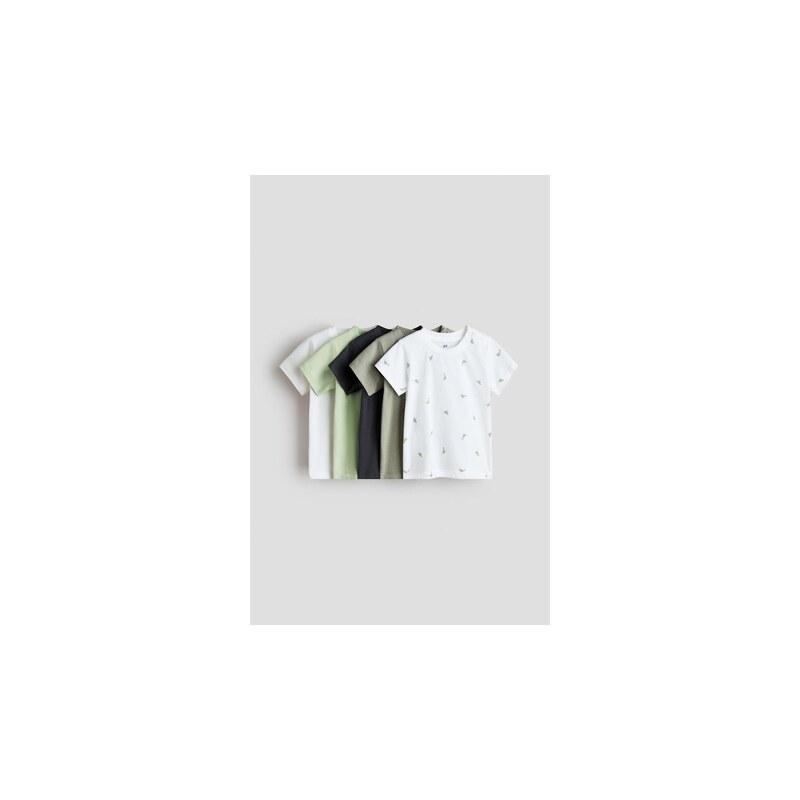 H&M - 5-pack cotton T-shirts - Khaki Zelená/Tmavě Šedá