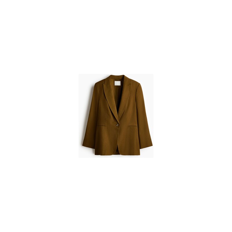 H&M - Sako z lněné směsi - Tmavě Zelená Khaki