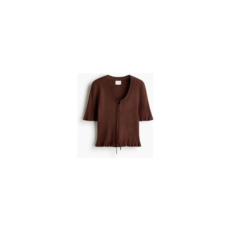 H&M - Top z žebrovaného úpletus řasenými lemy - Tmavě Hnědá