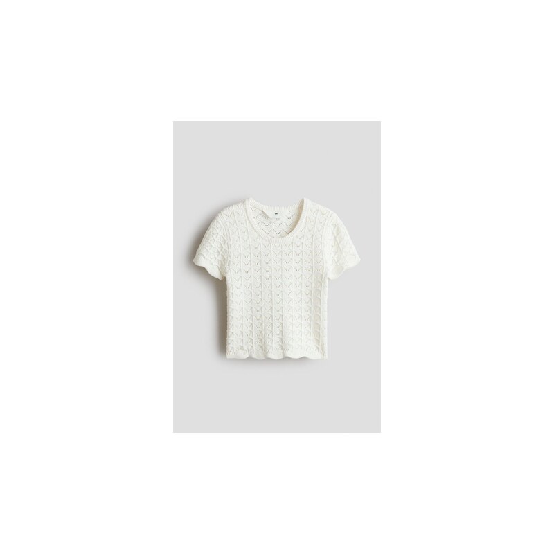 H&M - Top z ažurového úpletus efektem háčkování - Krémová