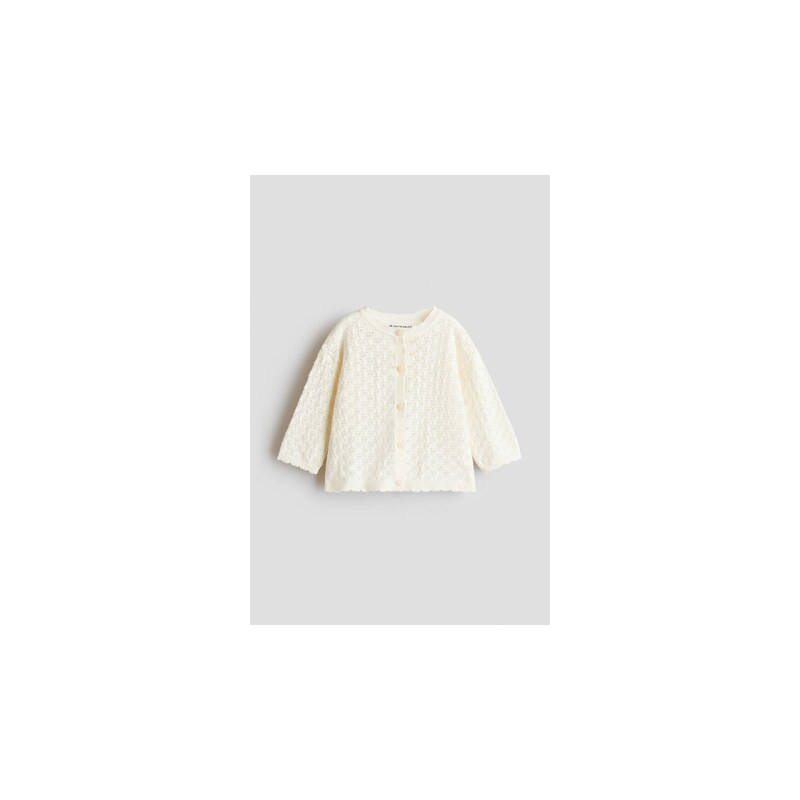 H&M - Propínací bavlněný svetřík z ažurového úpletu - Krémová