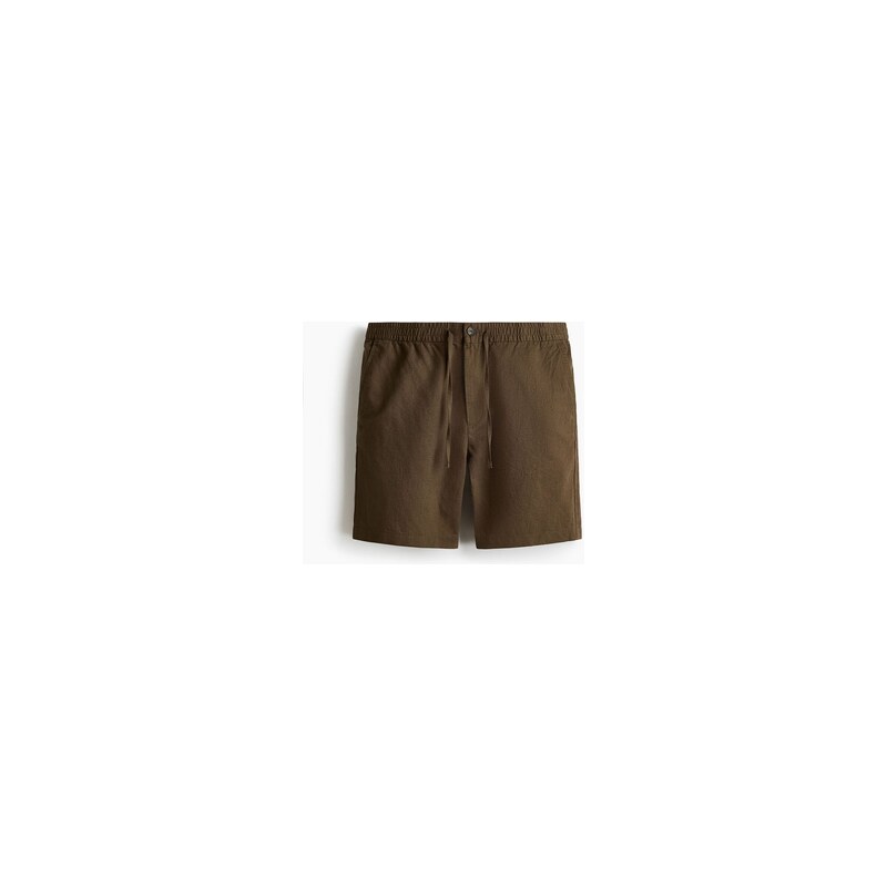 H&M - Šortky z lněné směsi Regular Fit - Khaki Zelená