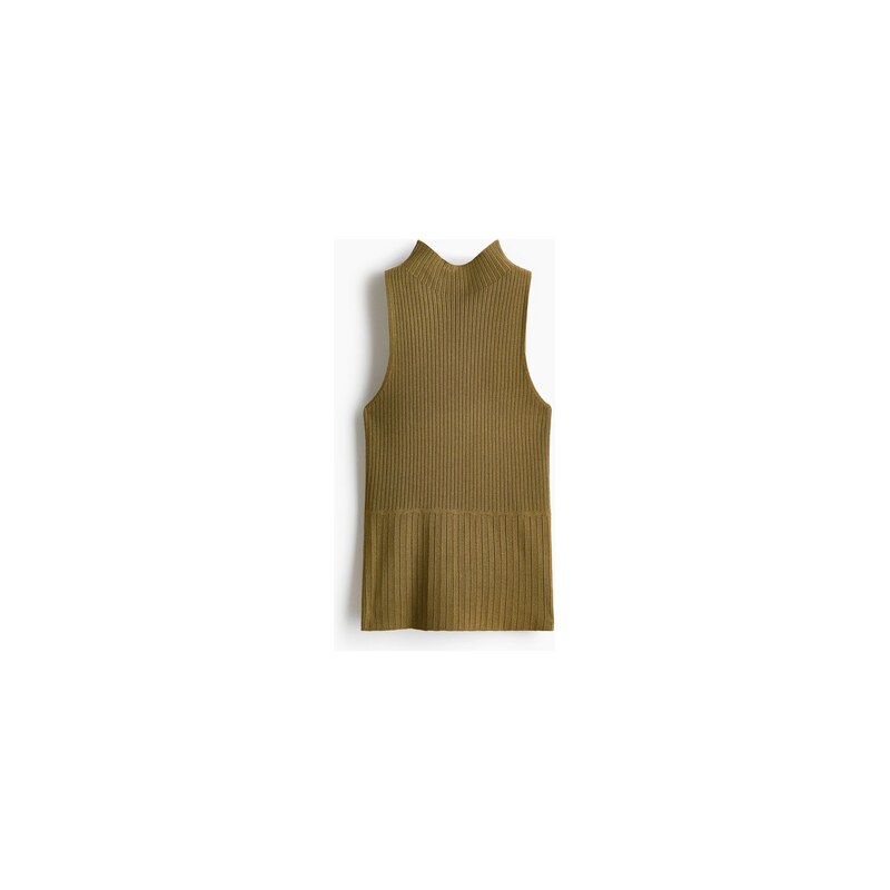 H&M - Top z žebrovaného úpletus vysokým límcem - Olivově Zelená