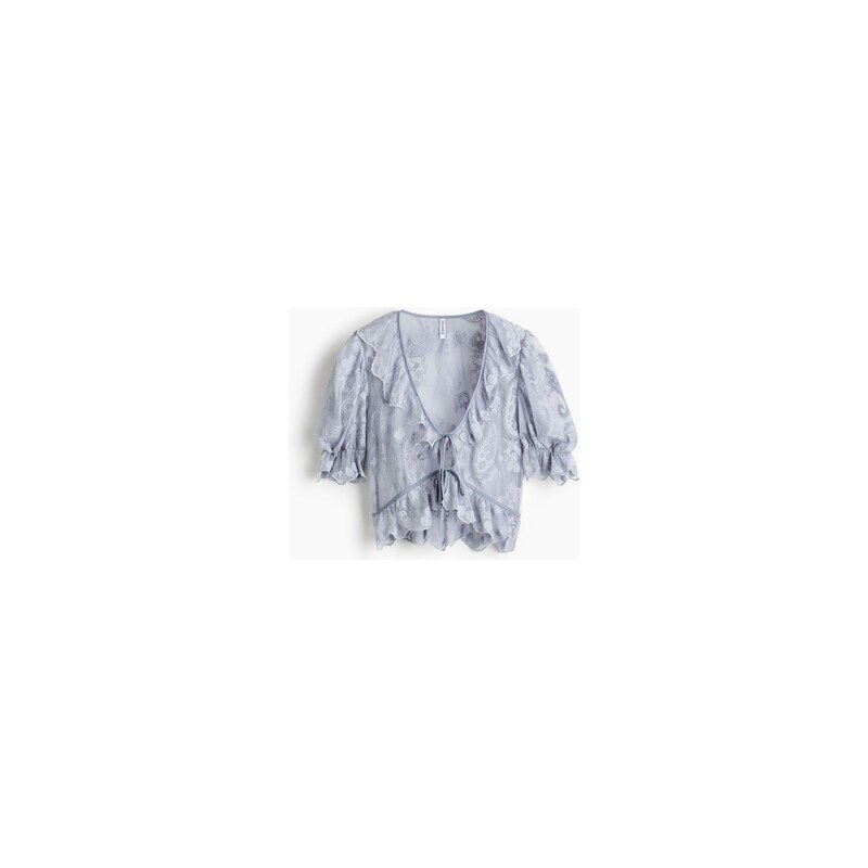 H&M - Vyšívaná halenkas volánky - Bleděmodrá