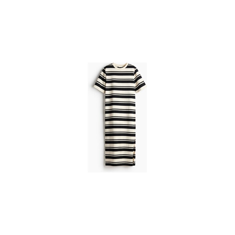 H&M - Dlouhé tričkové šaty - Krémová/Černé Proužky