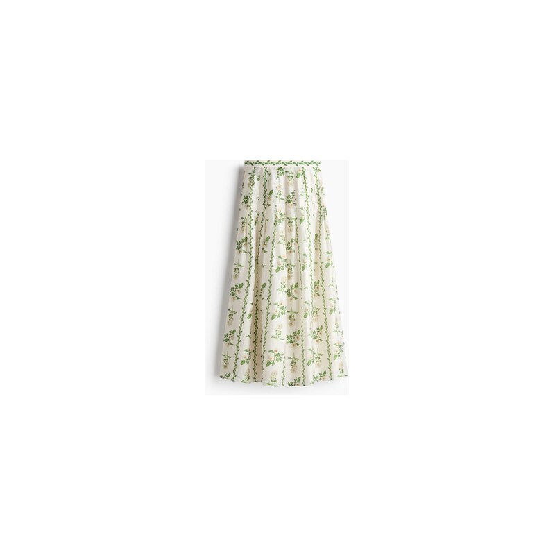 H&M - Sukně Flared z lněné směsi - Slonovinová/Květy