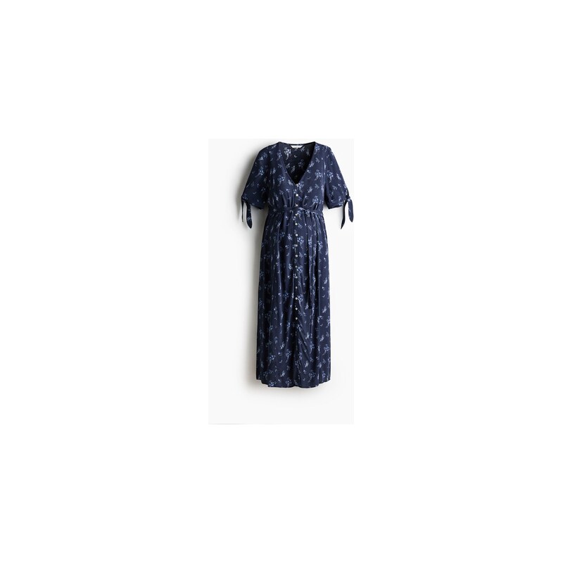 H&M - MAMA Viskózové šatys vázacím páskem - Tmavomodrá/Květy