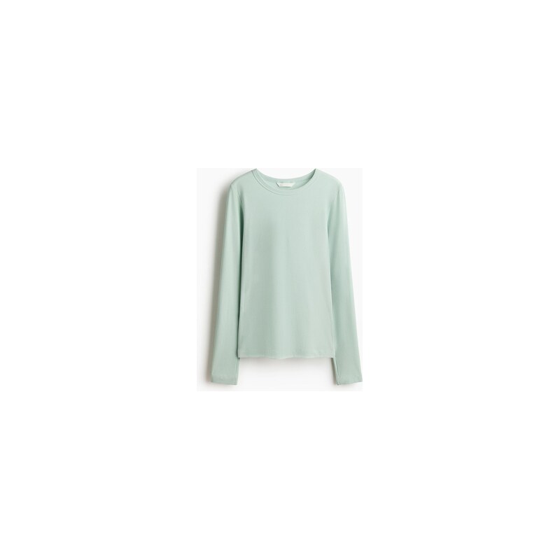 H&M - Žebrovaný top z bavlněné směsi - Světle Tyrkysová