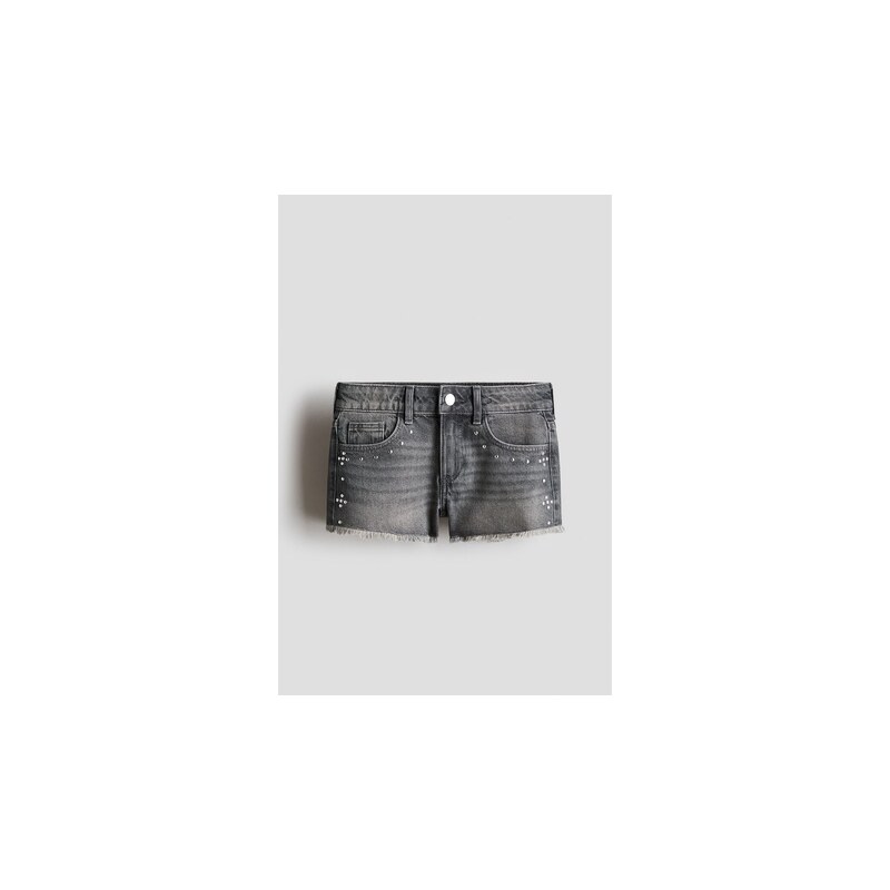 H&M - Džínové šortkys výšivkami - Šedý Denim/Cvočky