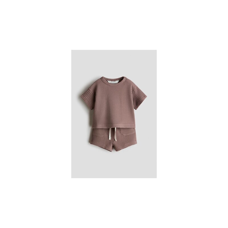 H&M - Dvoudílná bavlněná soupravas vaflovou texturou - Hnědá