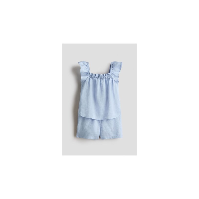 H&M - Dvoudílná lněná souprava - Bleděmodrá