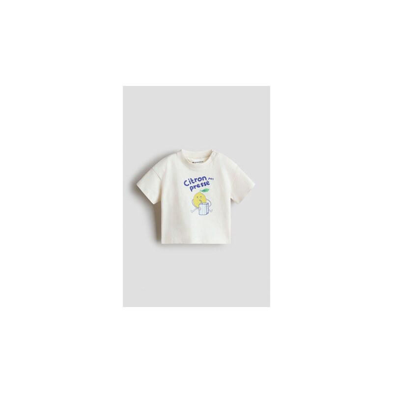H&M - Tričkos výšivkou - Krémová/Citron Pas Pressé