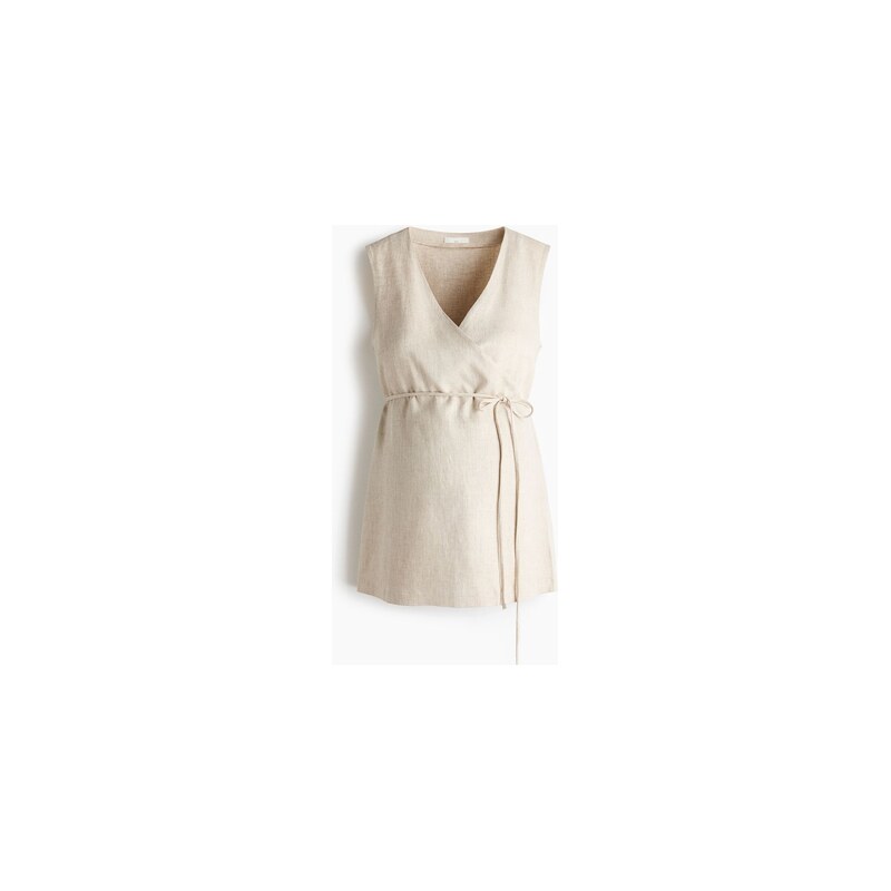 H&M - MAMA Zavinovací top z lněné směsi - Světle Béžová