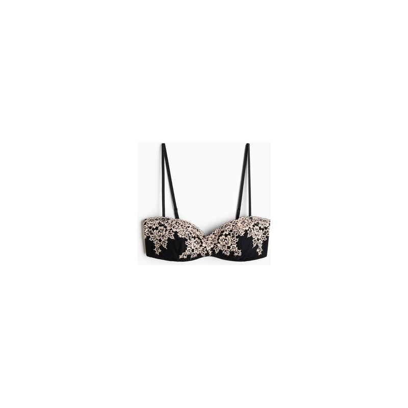 H&M - Vyztužená krajková podprsenka bandeau - Černá/Krémová