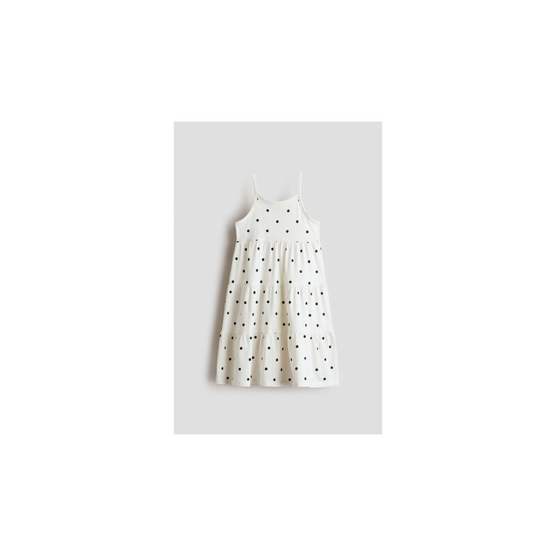 H&M - Bavlněné šatys nabíraným volánem - Bílá/Puntíky