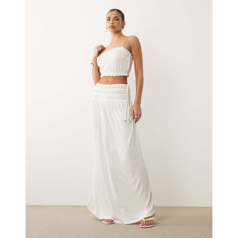 ASOS DESIGN co-ord crinkle shirred waistband maxi skirt in white