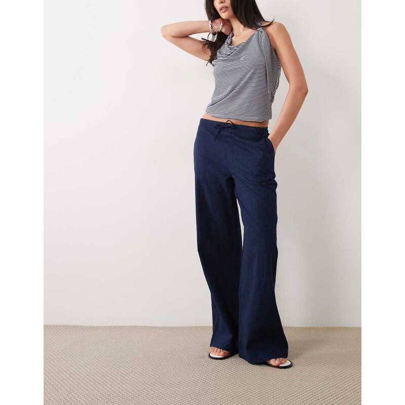 ASOS DESIGN denim parachute pants in indigo-Navy