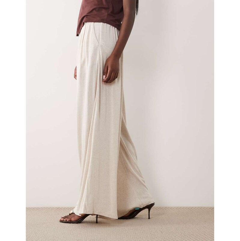 ASOS DESIGN viscose linen super wide leg trouser in cream marl