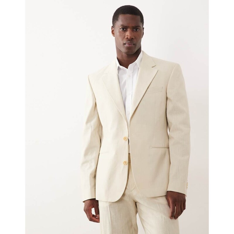 ASOS DESIGN 100% cotton linen look slim suit jacket in beige